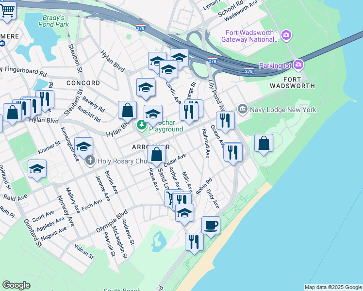 map of restaurants, bars, coffee shops, grocery stores, and more near 9 Jackson Avenue in Staten Island