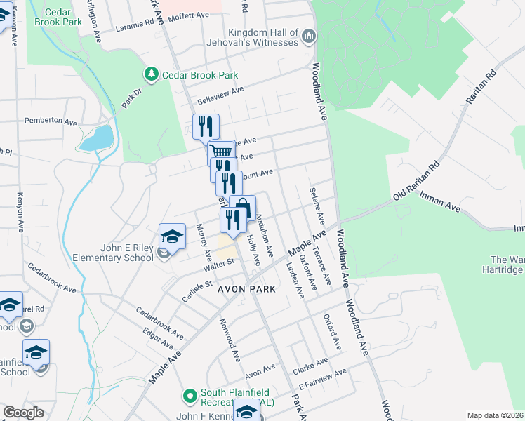 map of restaurants, bars, coffee shops, grocery stores, and more near 310 Redding Avenue in South Plainfield