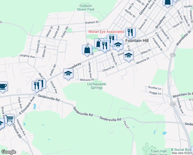 map of restaurants, bars, coffee shops, grocery stores, and more near 704 Lechauweki Avenue in Fountain Hill