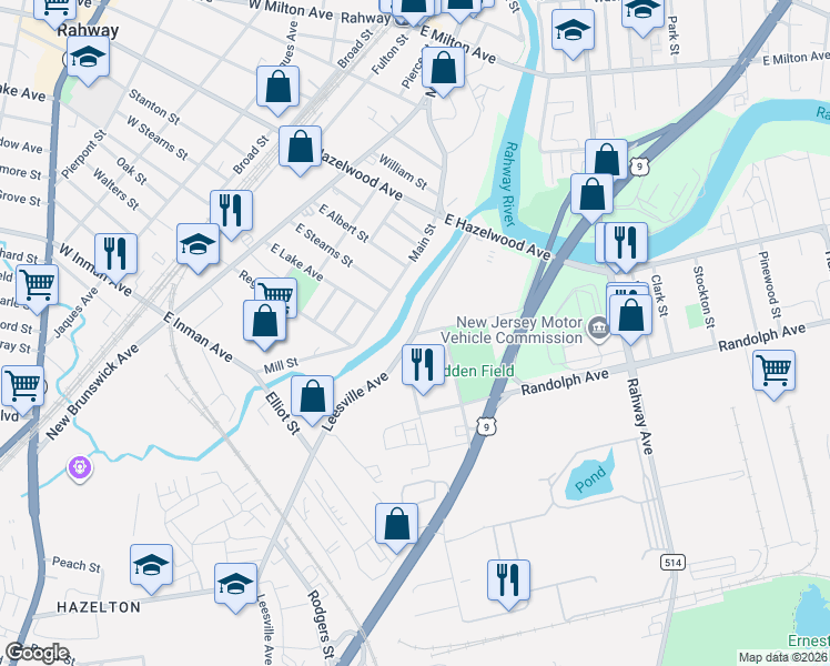 map of restaurants, bars, coffee shops, grocery stores, and more near 931 Leesville Avenue in Rahway