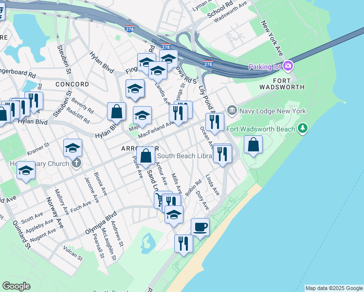 map of restaurants, bars, coffee shops, grocery stores, and more near 9 Jackson Avenue in Staten Island