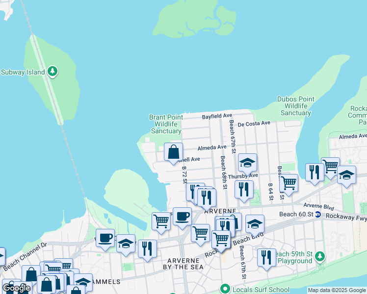 map of restaurants, bars, coffee shops, grocery stores, and more near 667 Hillmeyer Avenue in Queens