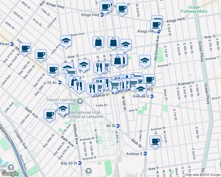 map of restaurants, bars, coffee shops, grocery stores, and more near 2042 West 8th Street in Brooklyn