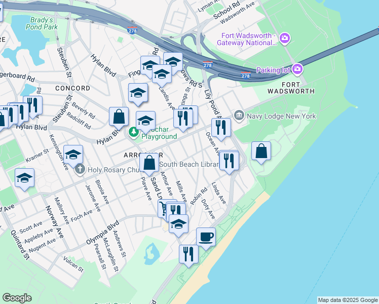 map of restaurants, bars, coffee shops, grocery stores, and more near 9 Jackson Avenue in Staten Island