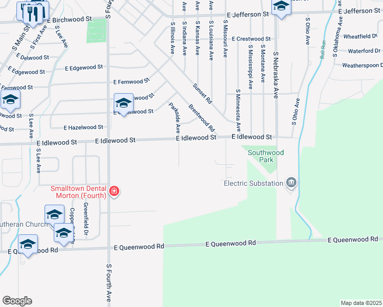 map of restaurants, bars, coffee shops, grocery stores, and more near 516 East Idlewood Street in Morton