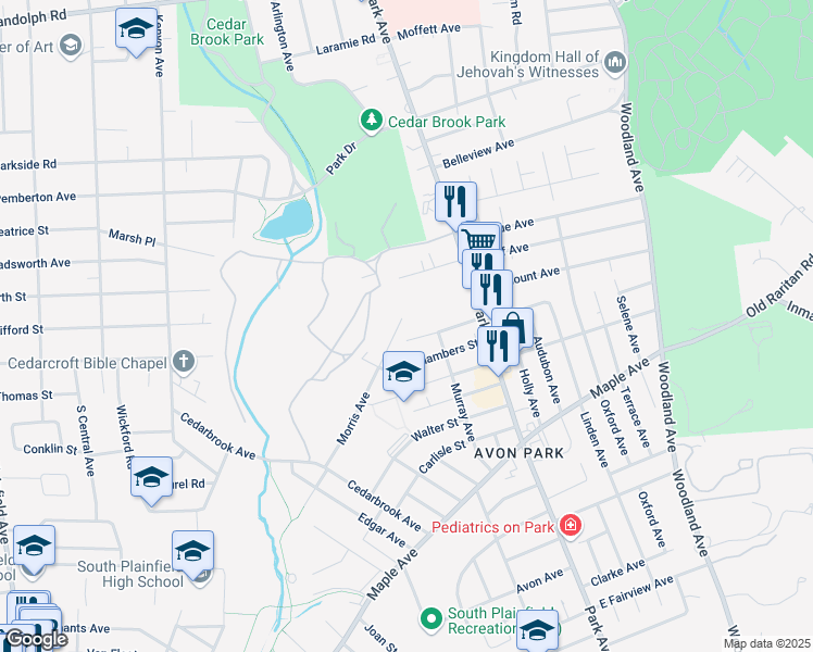 map of restaurants, bars, coffee shops, grocery stores, and more near 226 Morris Avenue in South Plainfield