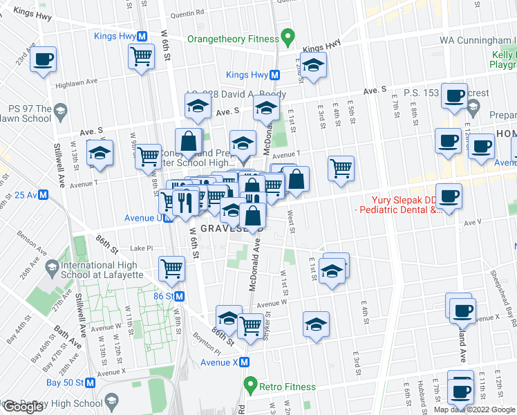 map of restaurants, bars, coffee shops, grocery stores, and more near 271 Lake Street in Brooklyn