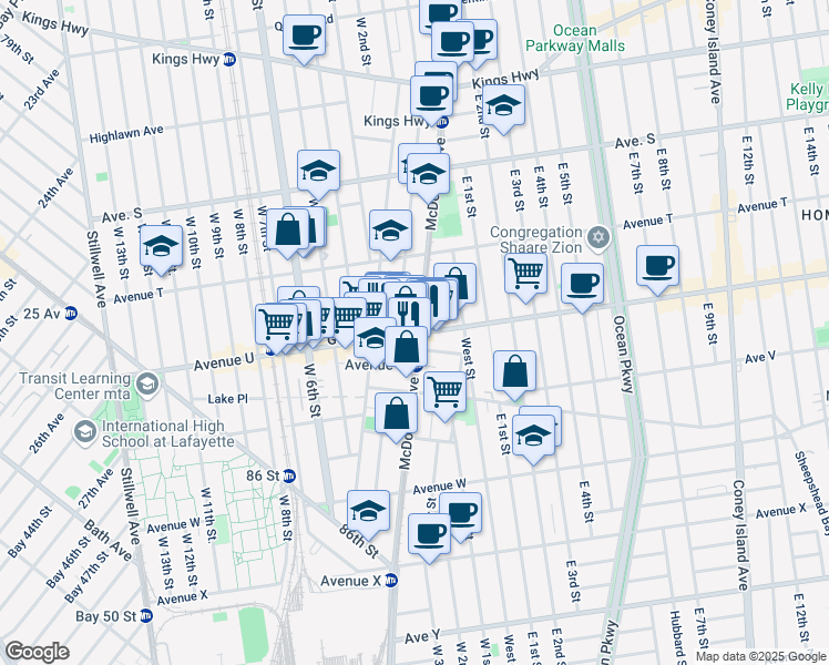 map of restaurants, bars, coffee shops, grocery stores, and more near 271 Lake Street in Brooklyn