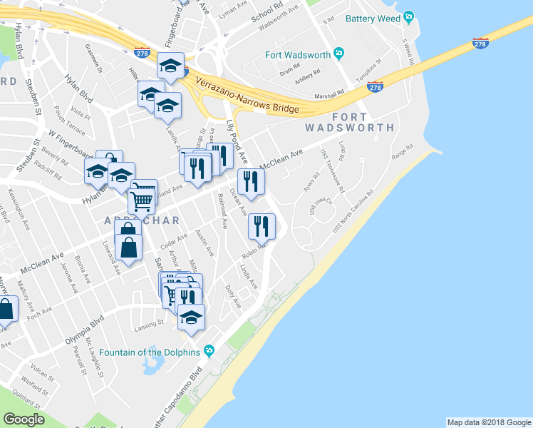 map of restaurants, bars, coffee shops, grocery stores, and more near 238 Lily Pond Avenue in Staten Island