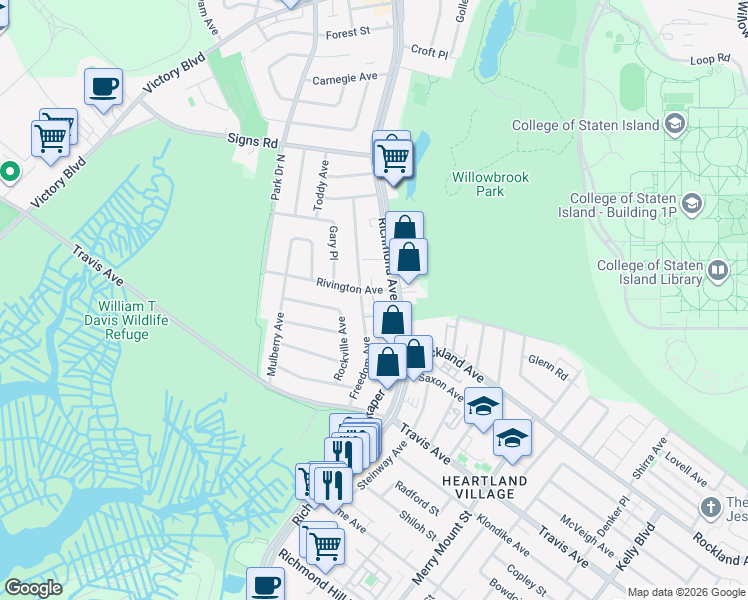 map of restaurants, bars, coffee shops, grocery stores, and more near 21 Jennifer Court in Staten Island