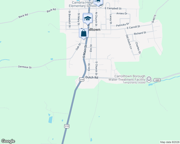 map of restaurants, bars, coffee shops, grocery stores, and more near 114-140 Flick Ave in Carrolltown