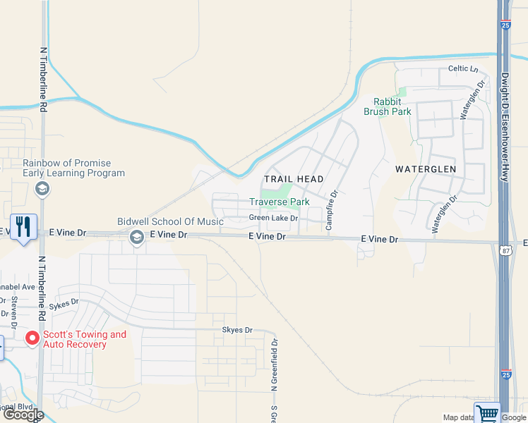 map of restaurants, bars, coffee shops, grocery stores, and more near 750 Wagon Trail Road in Fort Collins