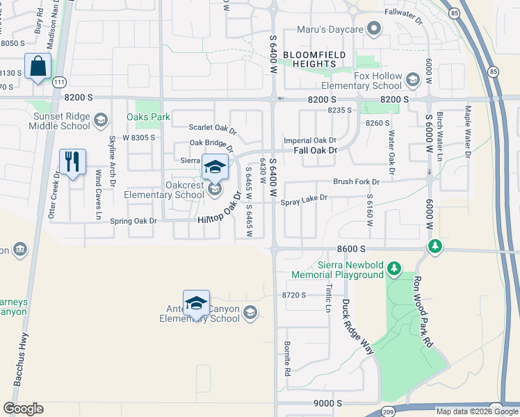 map of restaurants, bars, coffee shops, grocery stores, and more near 8496 South 6430 West in West Jordan