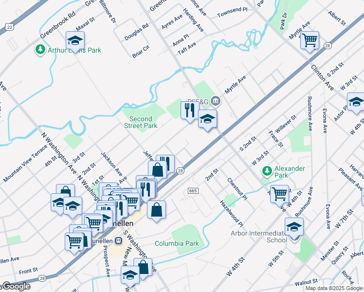 map of restaurants, bars, coffee shops, grocery stores, and more near 1810 Bradford Street in Plainfield