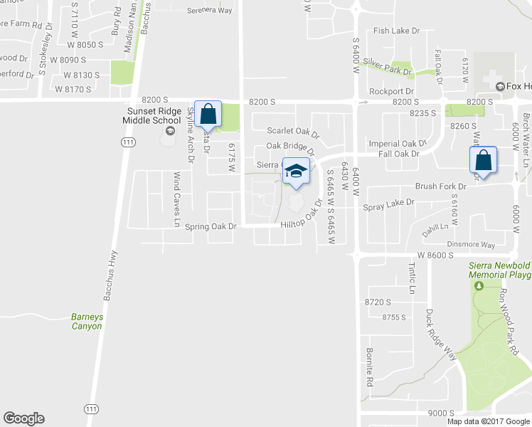map of restaurants, bars, coffee shops, grocery stores, and more near 6634 Merlot Way in West Jordan
