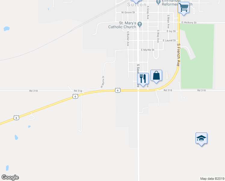 map of restaurants, bars, coffee shops, grocery stores, and more near Road 35 in Sutton
