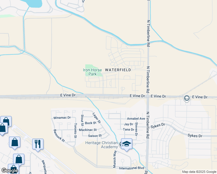 map of restaurants, bars, coffee shops, grocery stores, and more near 714 Muscovy Drive in Fort Collins