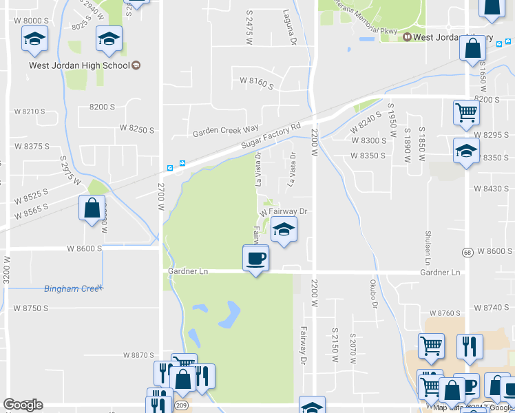 map of restaurants, bars, coffee shops, grocery stores, and more near 8461 S 2385 W in West Jordan