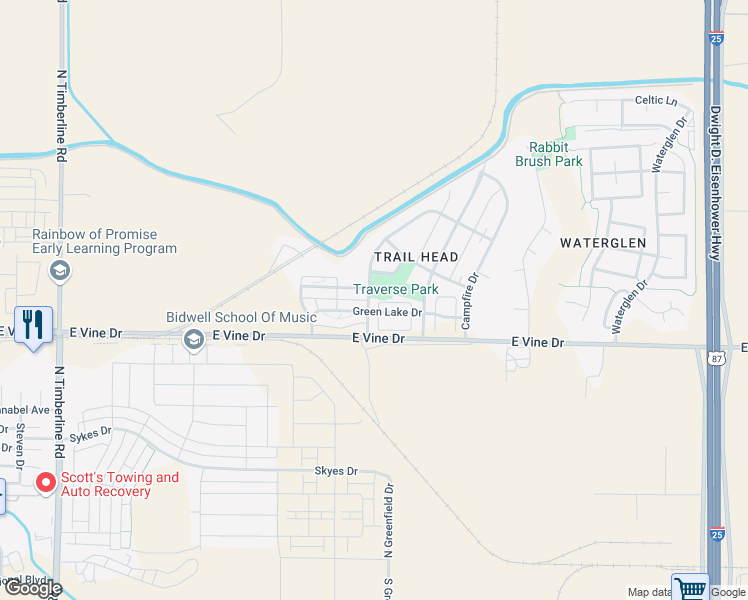 map of restaurants, bars, coffee shops, grocery stores, and more near 750 Wagon Trail Road in Fort Collins