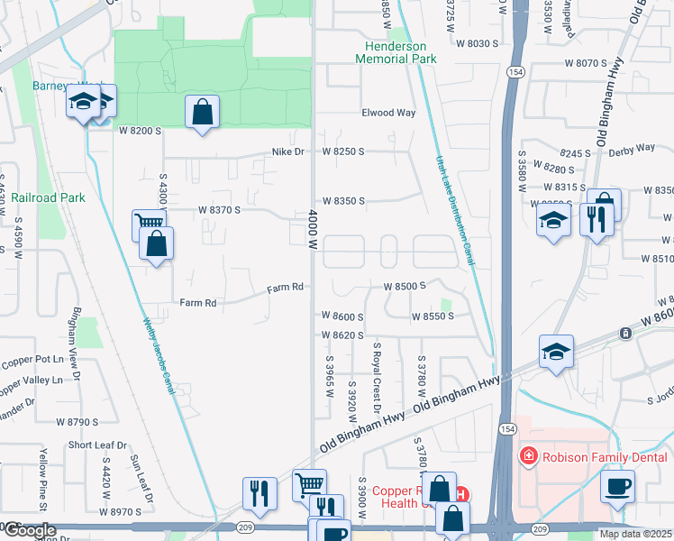 map of restaurants, bars, coffee shops, grocery stores, and more near 8400 4000 West in West Jordan