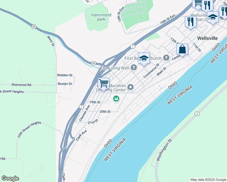 map of restaurants, bars, coffee shops, grocery stores, and more near 1782 Clark Avenue in Wellsville