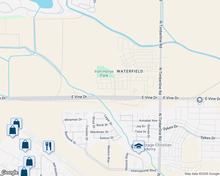 map of restaurants, bars, coffee shops, grocery stores, and more near 2226 East Vine Drive in Fort Collins