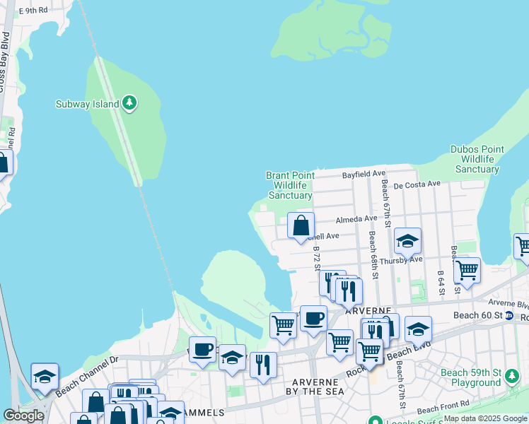 map of restaurants, bars, coffee shops, grocery stores, and more near 74-20 Hillmeyer Avenue in Queens