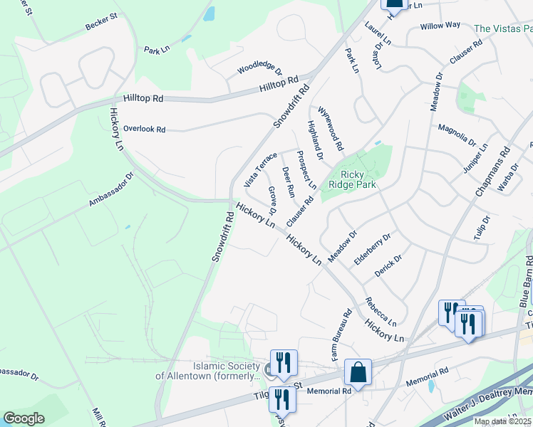map of restaurants, bars, coffee shops, grocery stores, and more near 6225 Vista Terrace in Lehigh County