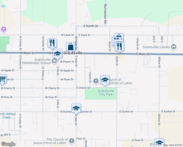 map of restaurants, bars, coffee shops, grocery stores, and more near 113 Harris Street in Grantsville