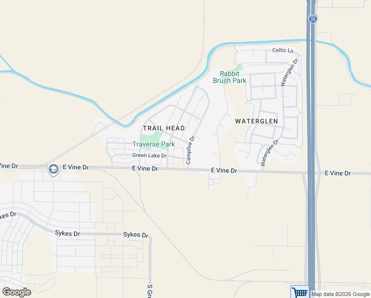 map of restaurants, bars, coffee shops, grocery stores, and more near 3481 Yule Trail Drive in Fort Collins