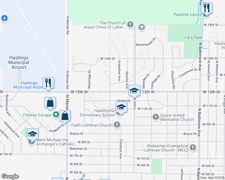 map of restaurants, bars, coffee shops, grocery stores, and more near 2201-2299 Indian Acres Drive in Hastings