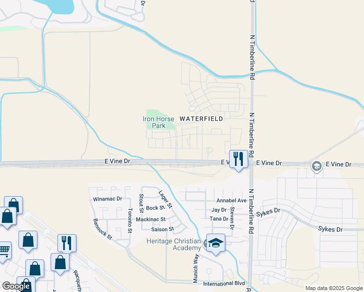 map of restaurants, bars, coffee shops, grocery stores, and more near 2226 East Vine Drive in Fort Collins