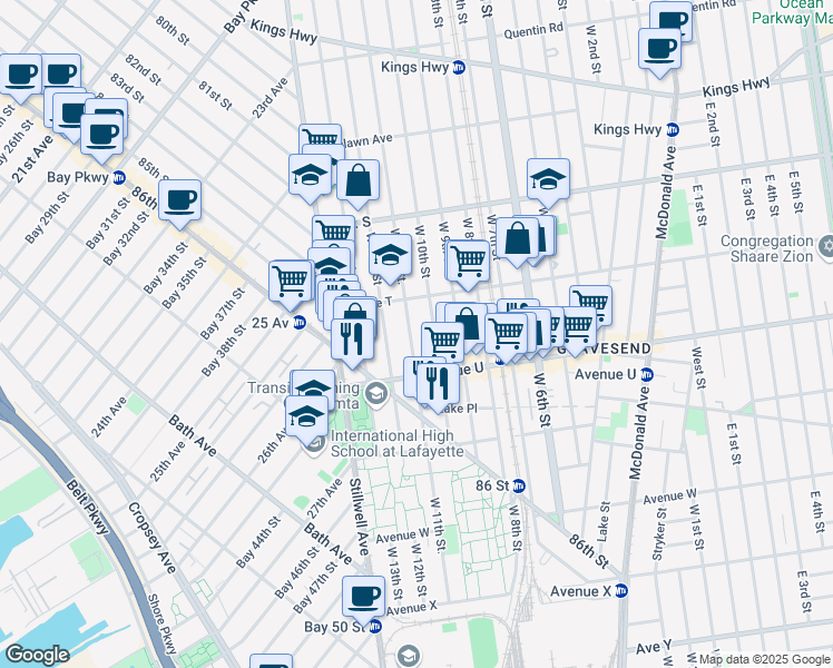 map of restaurants, bars, coffee shops, grocery stores, and more near 2041 West 11th Street in Brooklyn