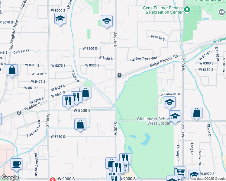 map of restaurants, bars, coffee shops, grocery stores, and more near 8464 South 2700 West in West Jordan