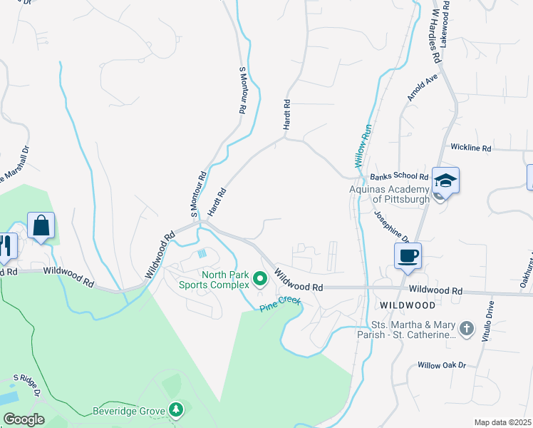 map of restaurants, bars, coffee shops, grocery stores, and more near 2307 Gloria Road in Gibsonia