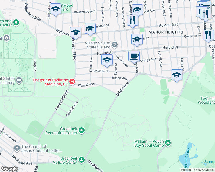map of restaurants, bars, coffee shops, grocery stores, and more near 178 Washington Avenue in Staten Island
