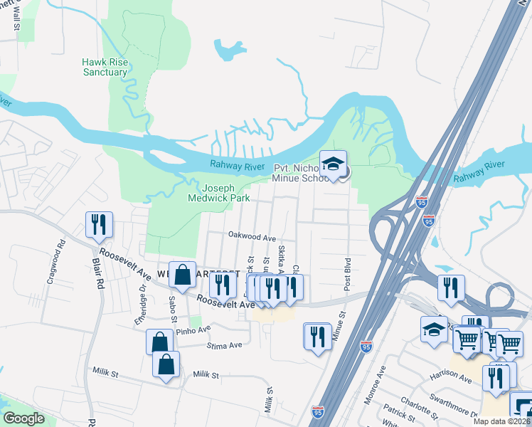 map of restaurants, bars, coffee shops, grocery stores, and more near 42 Frederick Street in Carteret