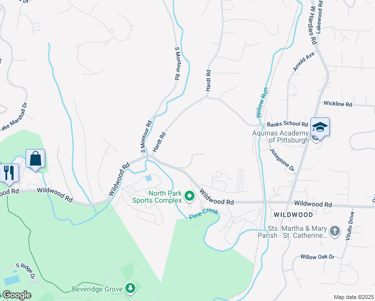 map of restaurants, bars, coffee shops, grocery stores, and more near 2307 Gloria Road in Gibsonia