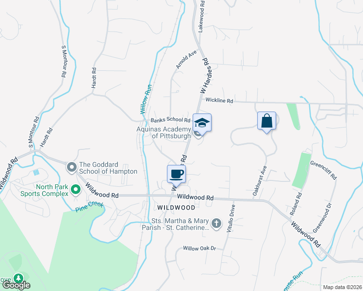 map of restaurants, bars, coffee shops, grocery stores, and more near 2289 West Hardies Road in Gibsonia