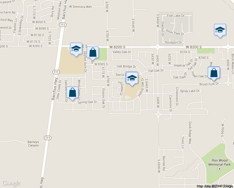 map of restaurants, bars, coffee shops, grocery stores, and more near 6633 Yellow Poppy Drive in West Jordan