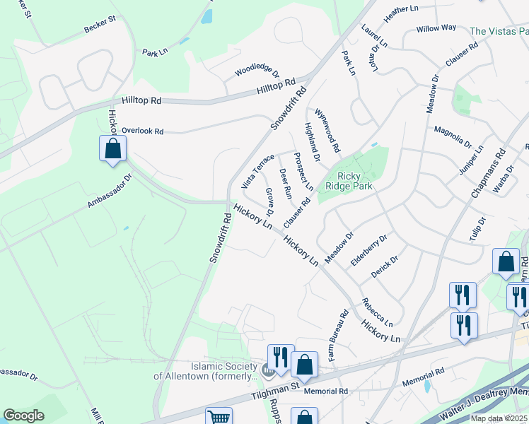 map of restaurants, bars, coffee shops, grocery stores, and more near 6225 Vista Terrace in Lehigh County