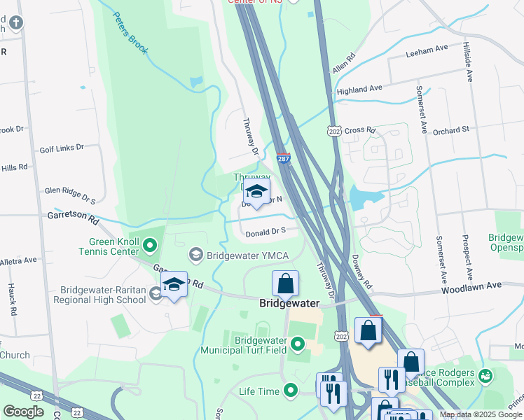 map of restaurants, bars, coffee shops, grocery stores, and more near 688 Donald Drive North in Bridgewater