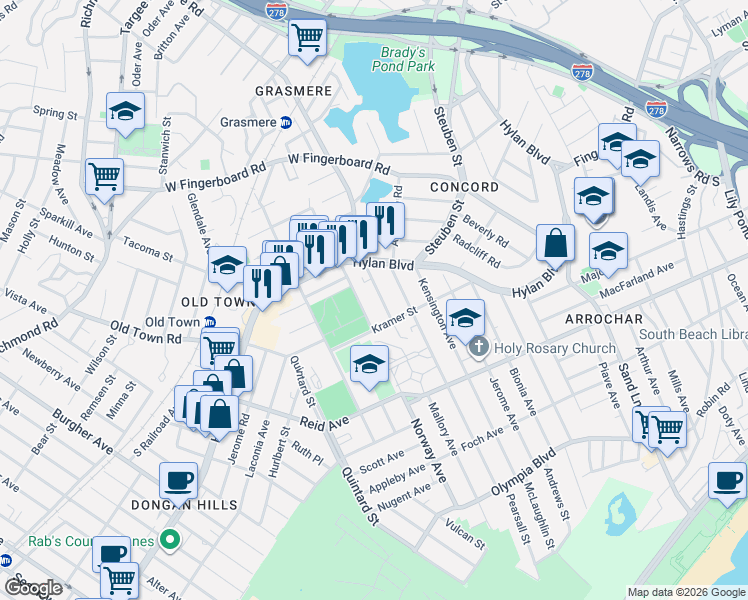 map of restaurants, bars, coffee shops, grocery stores, and more near 34 Mallory Avenue in Staten Island