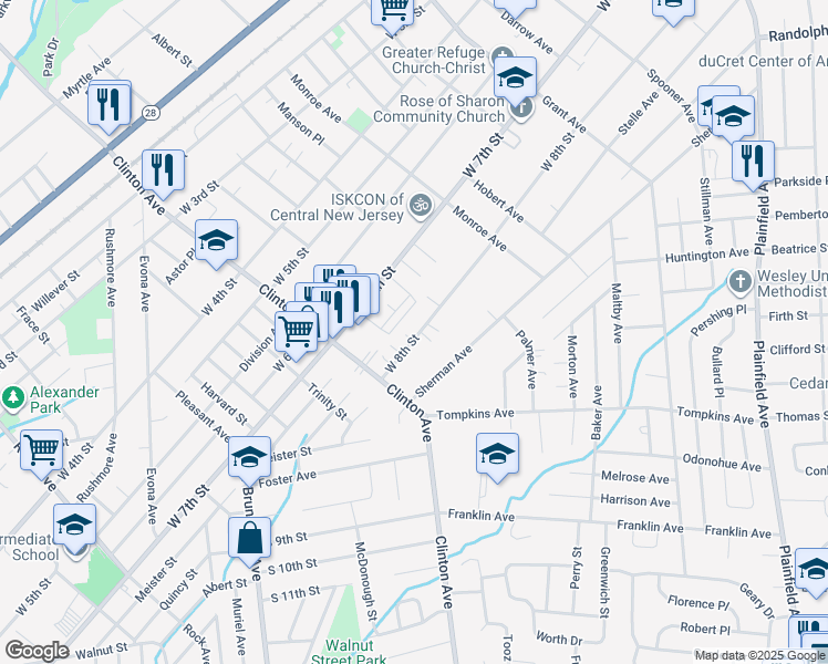 map of restaurants, bars, coffee shops, grocery stores, and more near 1160 West 8th Street in South Plainfield