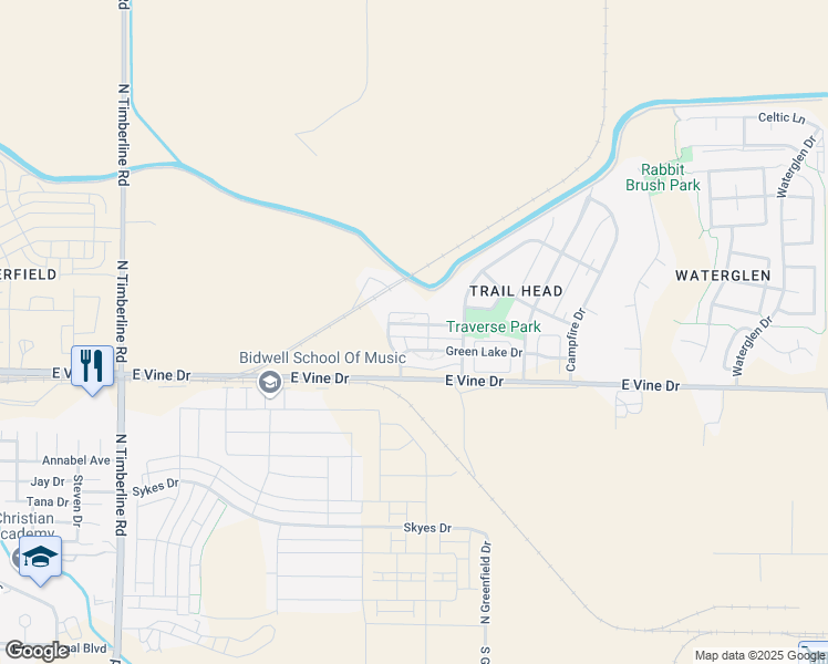 map of restaurants, bars, coffee shops, grocery stores, and more near 3233 Glacier Creek Drive in Fort Collins