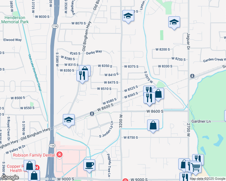 map of restaurants, bars, coffee shops, grocery stores, and more near 3267 West 8510 South in West Jordan