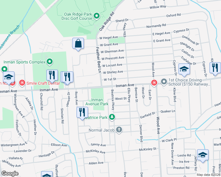 map of restaurants, bars, coffee shops, grocery stores, and more near 883 Inman Avenue in Edison