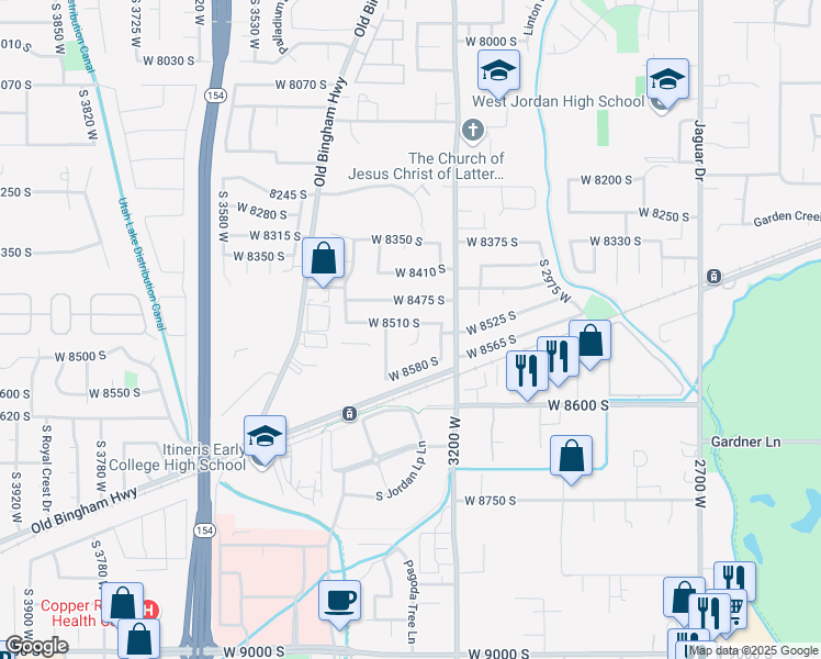 map of restaurants, bars, coffee shops, grocery stores, and more near 3267 West 8510 South in West Jordan