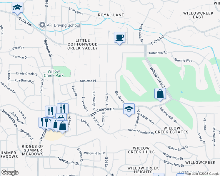 map of restaurants, bars, coffee shops, grocery stores, and more near 3269 East Germania Circle in Sandy