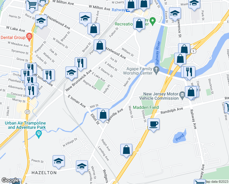 map of restaurants, bars, coffee shops, grocery stores, and more near 819 Laurel Place in Rahway